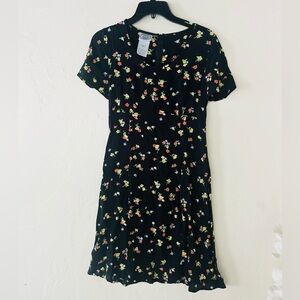 Vintage 1990s Laura Ashley Black Floral Bell Sleeve Dress Size 4